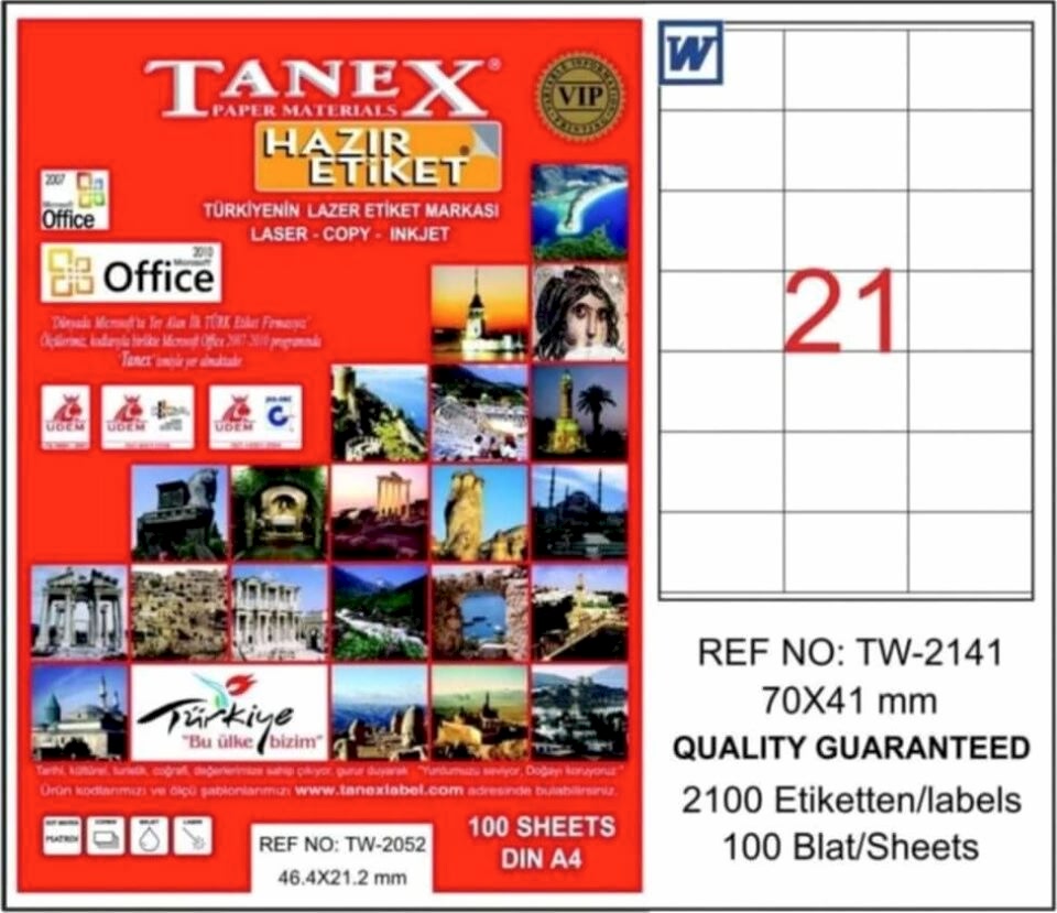 Tanex Tw-2141 70x41 Mm Laser Etiket 100 Adet
