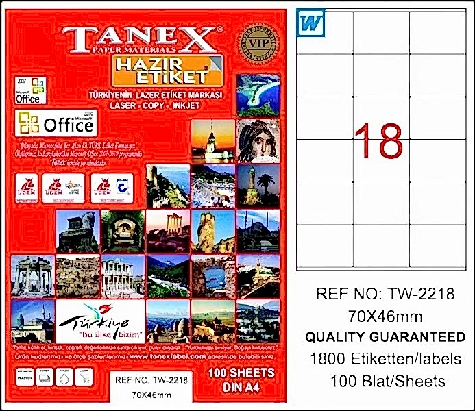 Tanex Tw-2218 70x46 Mm Laser Etiket 100 Adet