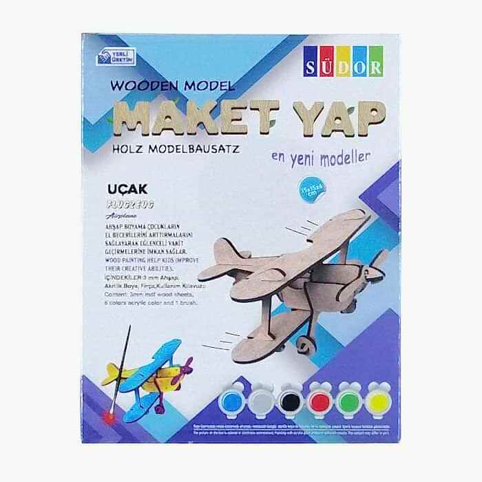 Südor Kutulu Ahşap Maket Uçak Boyama Seti Küçük