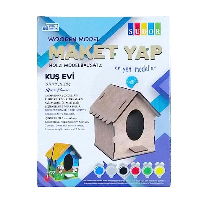 Südor Kutulu Ahşap Maket Kuş Evi Boyama Seti Küçük