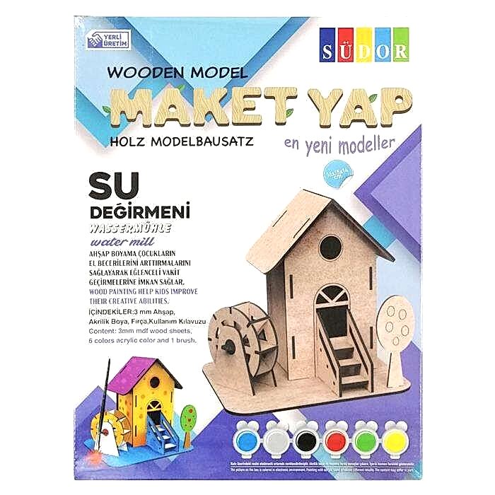 Südor Kutulu Ahşap Maket Değirmen Boyama Seti Küçük