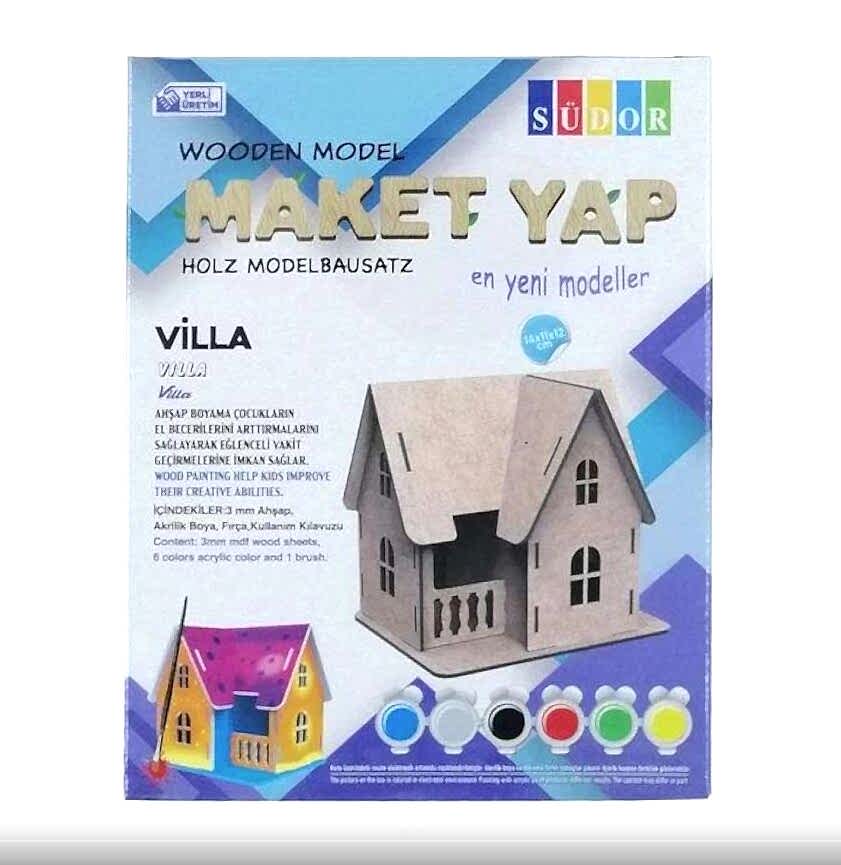 Südor Kutulu Ahşap Maket Villa Boyama Seti Küçük