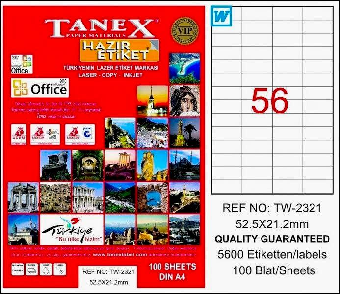 Tanex Tw-2321 52,5x21,2 Mm Laser Etiket 100 Adet