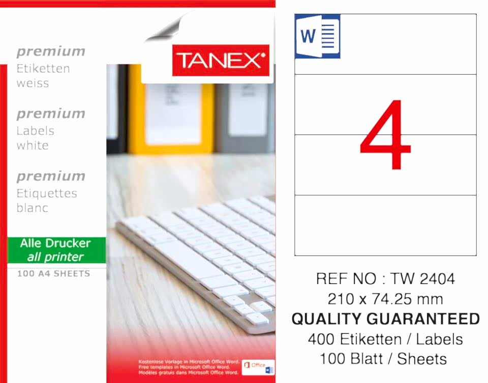 Tanex Tw-2404 210x74,25 Mm Laser Etiket 100 Adet