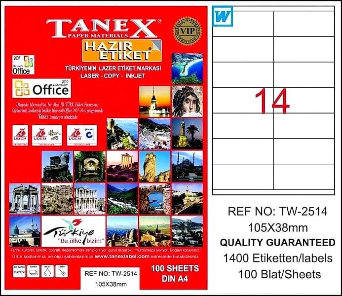 Tanex Tw-2514 105x38 Mm Laser Etiket 100 Adet