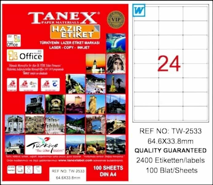 Tanex Tw-2533 64,6x33,8 Mm Laser Etiket 100 Adet