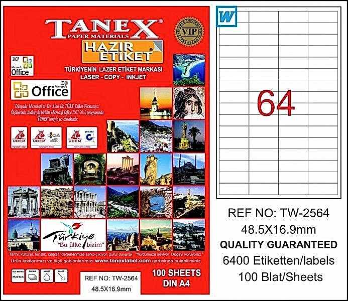 Tanex Tw-2564 48,5x16,9 Mm Laser Etiket 100 Adet