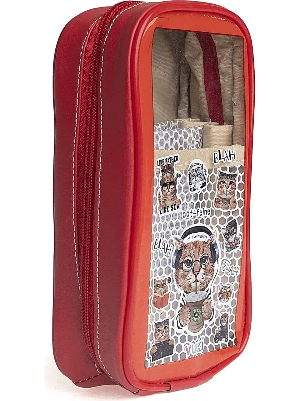 Vuki Astarlı Büyük Boy Kalem Çantası Kedi