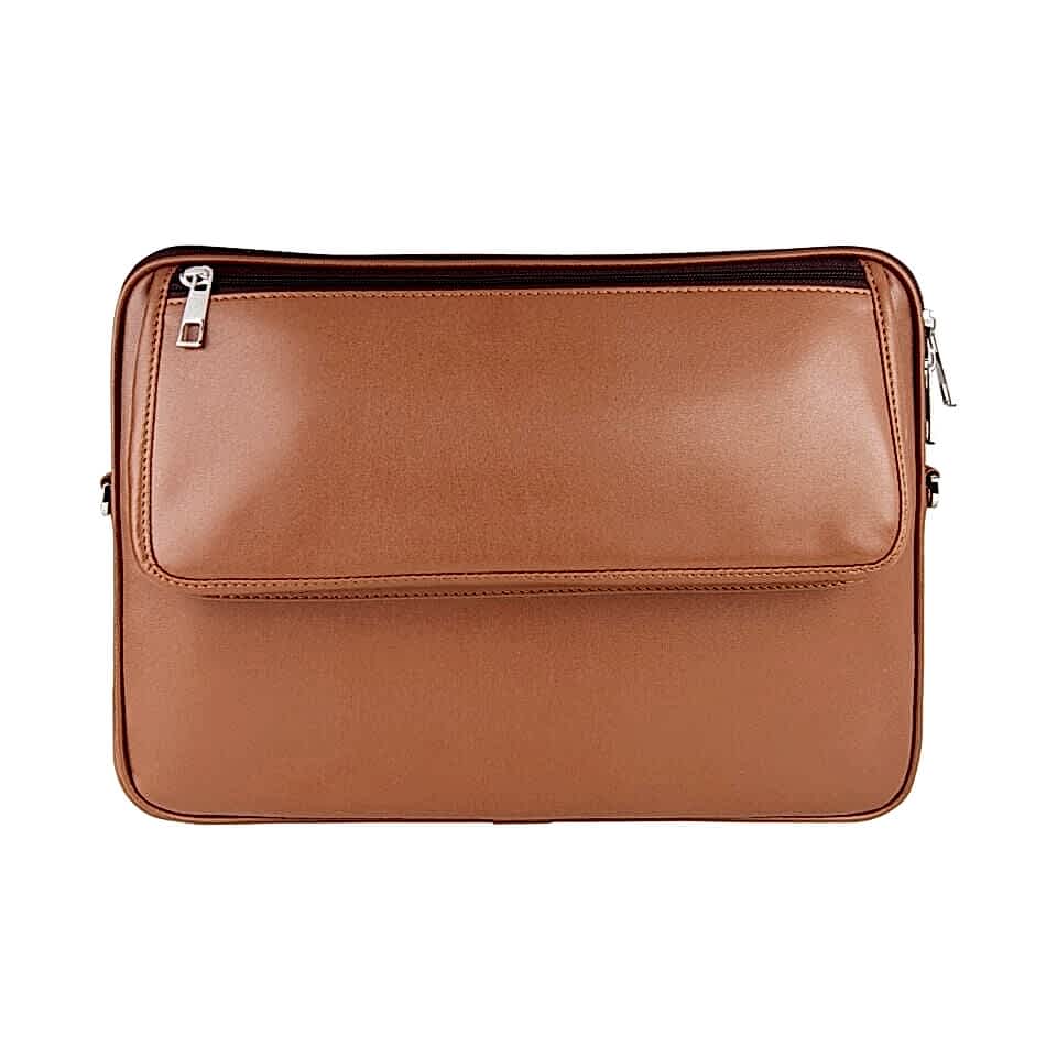 2k Suni Deri Laptop Çantası Tablet Çantası 14'' Vegan Omuz Ve Valiz Askılı Aksesuar Ve Evrak Cepli 25.5x36x2 Cm Taba
