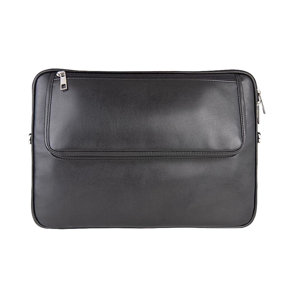 2k Suni Deri Laptop Çantası Tablet Çantası 13.3'' Vegan Omuz Ve Valiz Askılı Aksesuar Ve Evrak Cepli 24x34x2 Cm Siyah